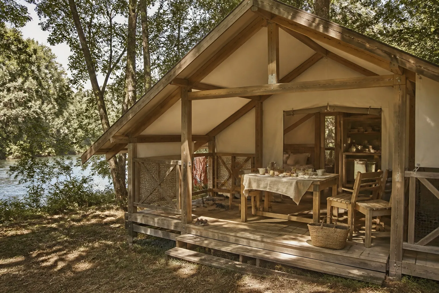 Un lodge en bois ouvert sur la nature